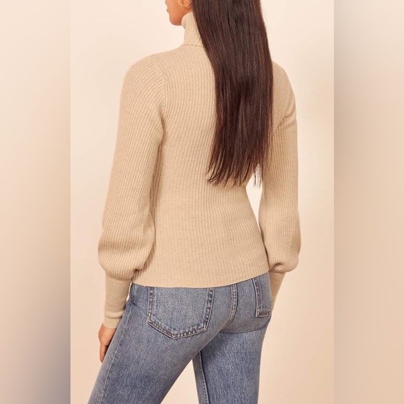 REFORMATION Cashmere Turtleneck Sweater in Sand Beige - Picture 3 of 13